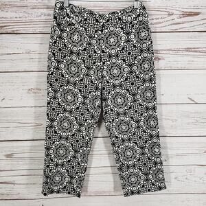Talbots Women's Black &White Print Cotton Blend Stretch Pants Size 6 Petites